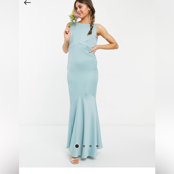 Oasis Light Blue/Gray Satin Bridesmaid Dress with Cowl Back with Lace Size 8 - Picture 1 of 10